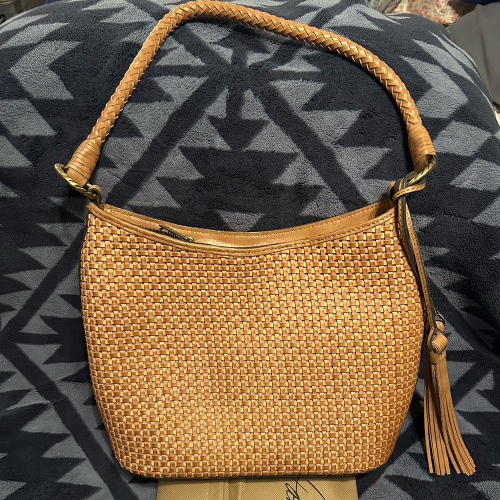 Patricia Nash Tan Castelli Leather Woven Satchel